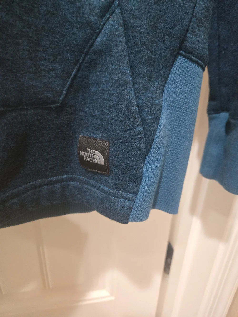 North face Women's Navy and Teal Half-Zip Sherpa-Lined Hoodie Sweater  Size S/P